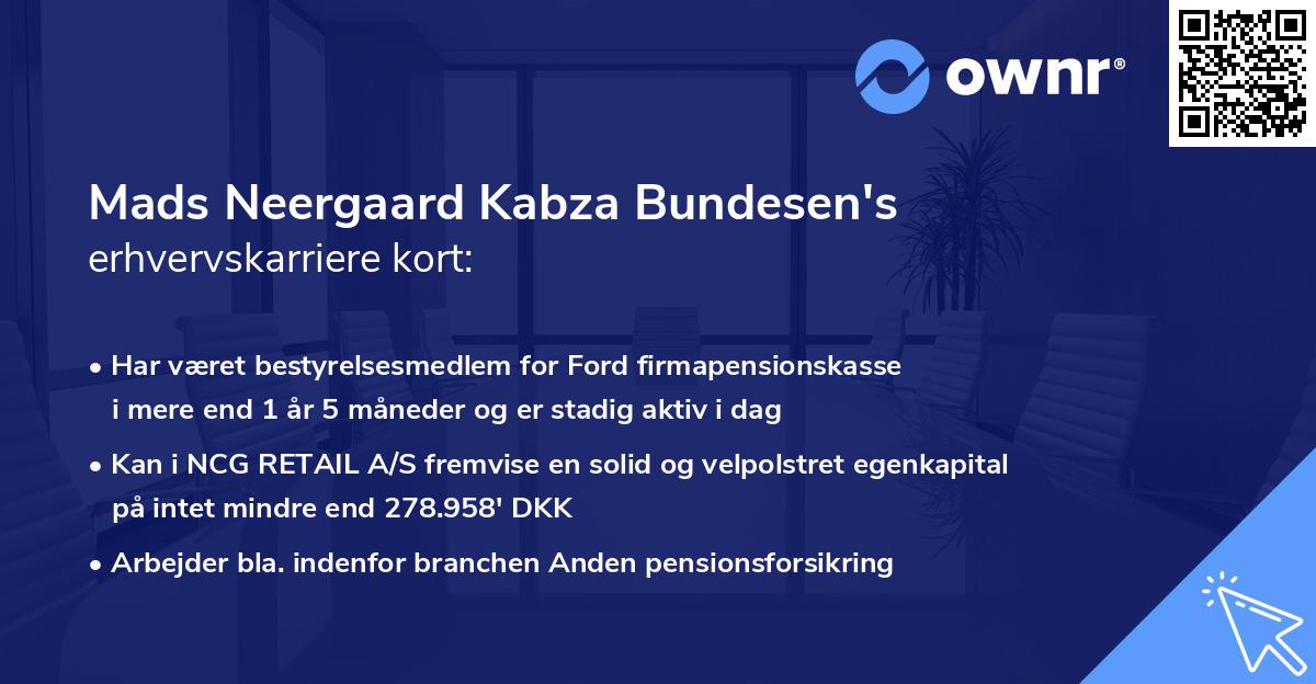 Mads Neergaard Kabza Bundesen's erhvervskarriere kort