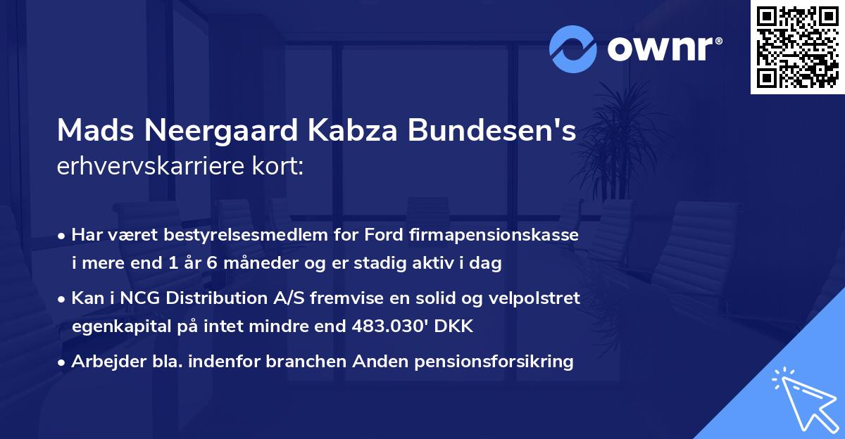 Mads Neergaard Kabza Bundesen's erhvervskarriere kort