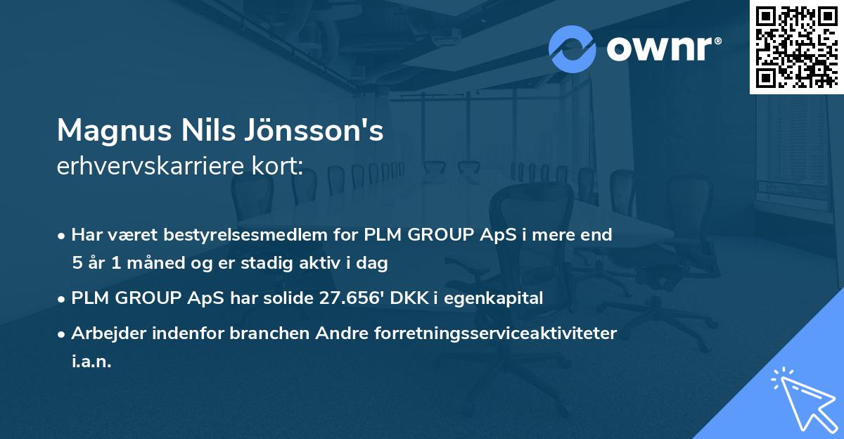 Magnus Nils Jönsson's erhvervskarriere kort