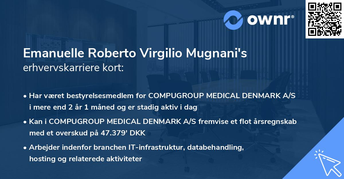 Emanuelle Roberto Virgilio Mugnani's erhvervskarriere kort