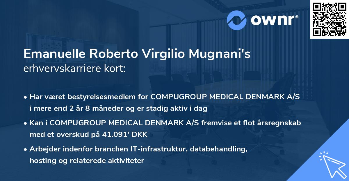 Emanuelle Roberto Virgilio Mugnani's erhvervskarriere kort