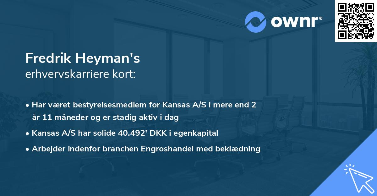 Fredrik Heyman's erhvervskarriere kort