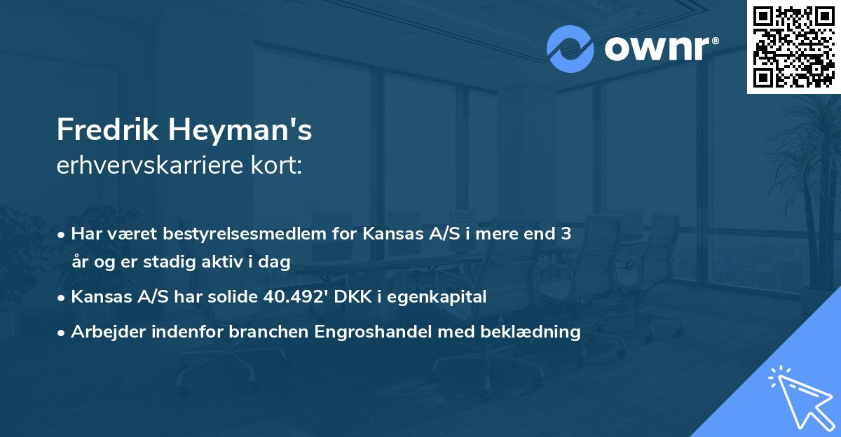 Fredrik Heyman's erhvervskarriere kort