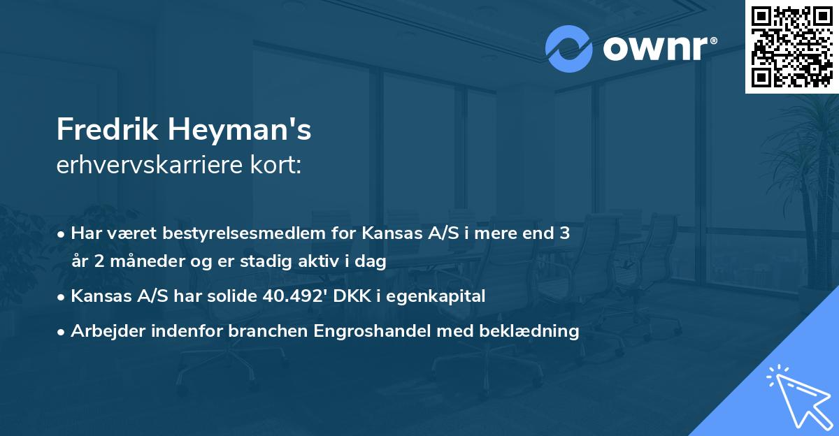 Fredrik Heyman's erhvervskarriere kort
