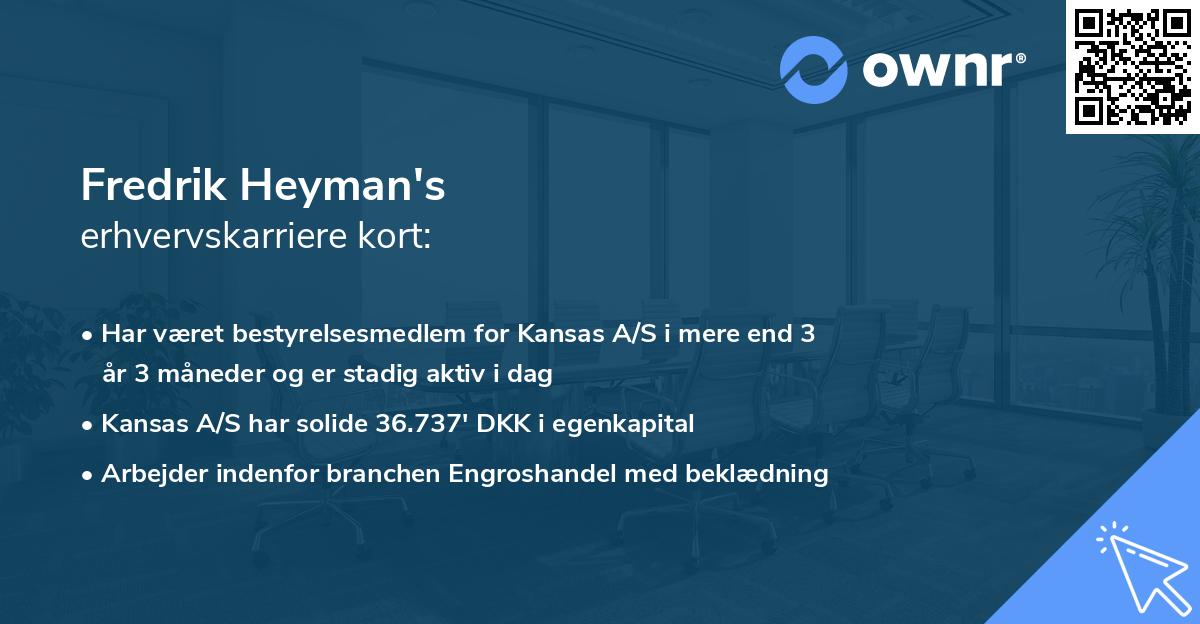 Fredrik Heyman's erhvervskarriere kort