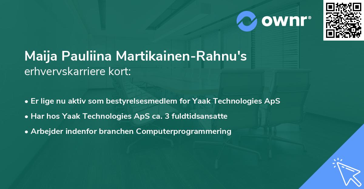Maija Pauliina Martikainen-Rahnu's erhvervskarriere kort