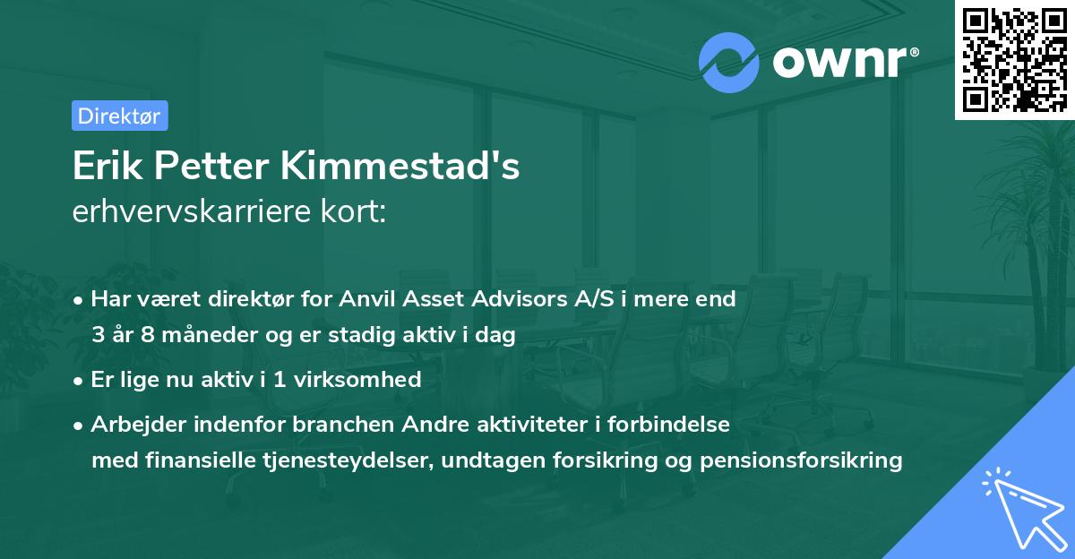 Erik Petter Kimmestad's erhvervskarriere kort