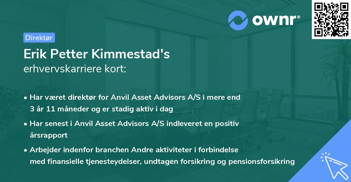 Erik Petter Kimmestad's erhvervskarriere kort