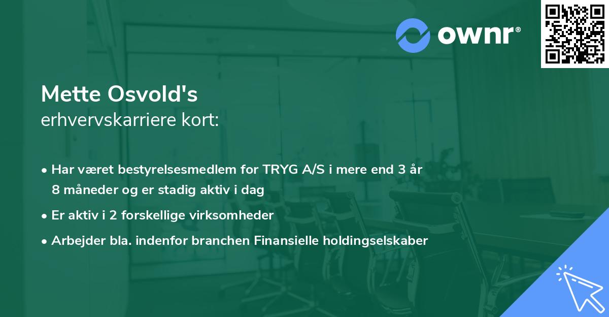 Mette Osvold's erhvervskarriere kort