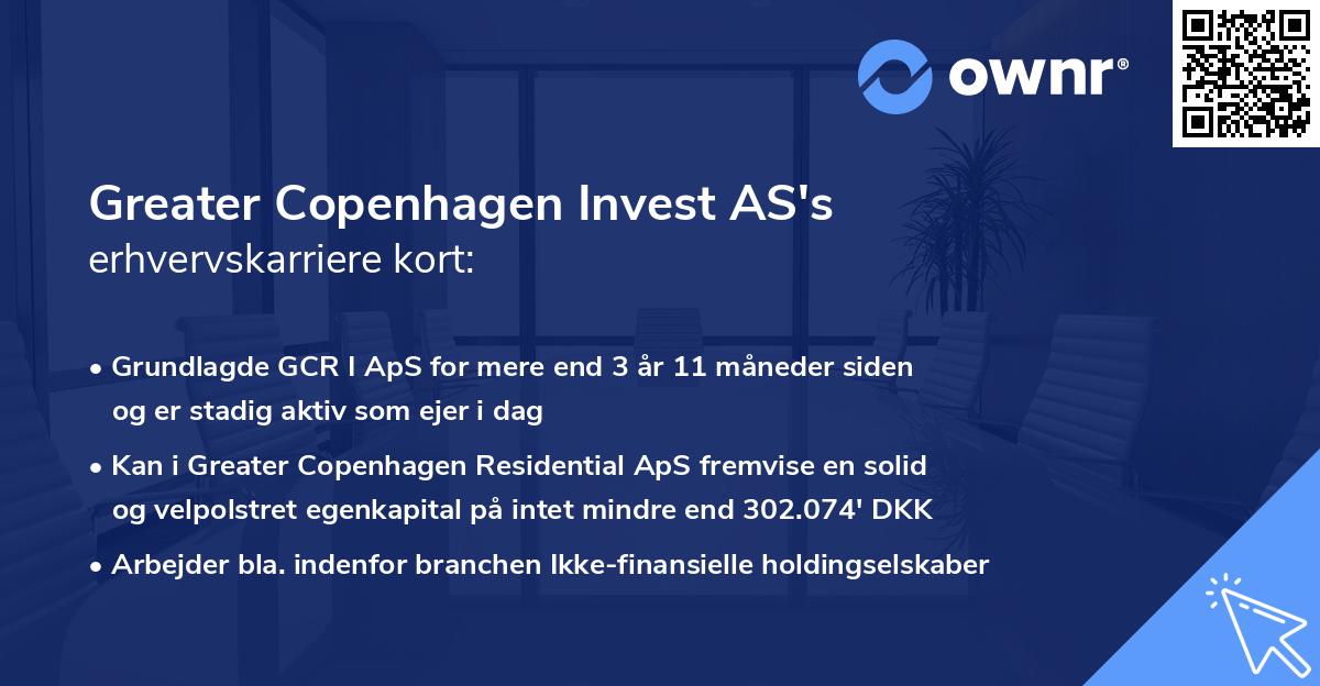 Greater Copenhagen Invest AS's erhvervskarriere kort