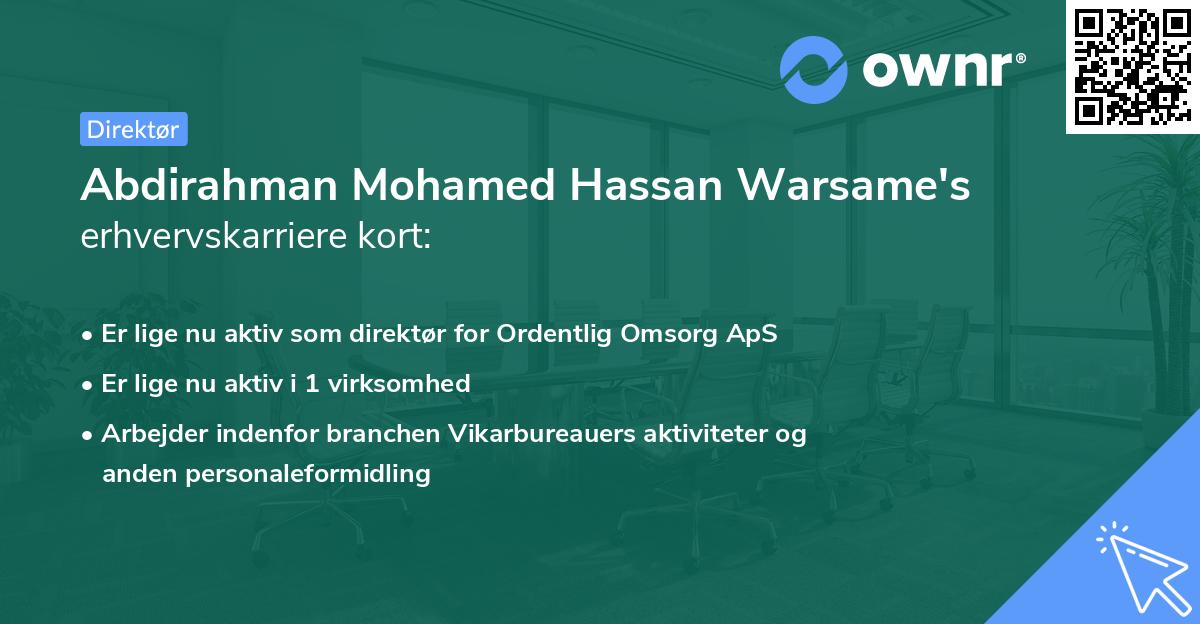Abdirahman Mohamed Hassan Warsame's erhvervskarriere kort