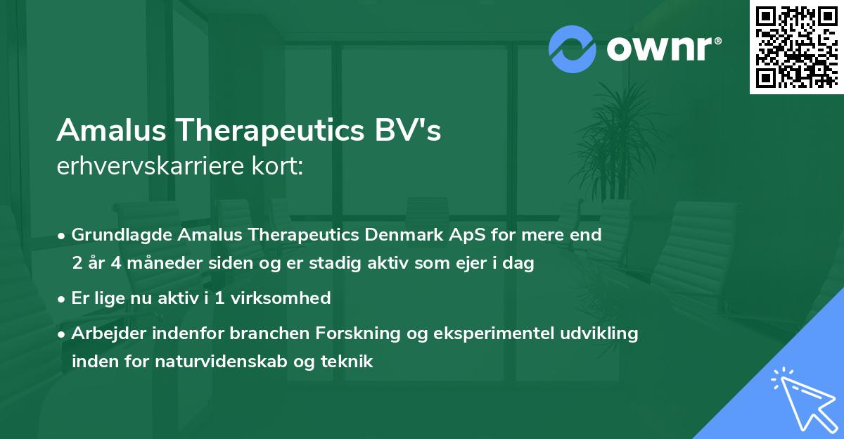 Amalus Therapeutics BV's erhvervskarriere kort