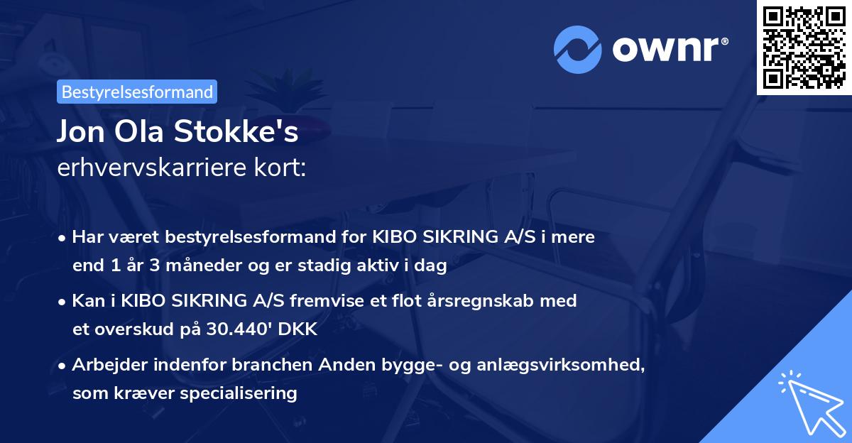 Jon Ola Stokke's erhvervskarriere kort