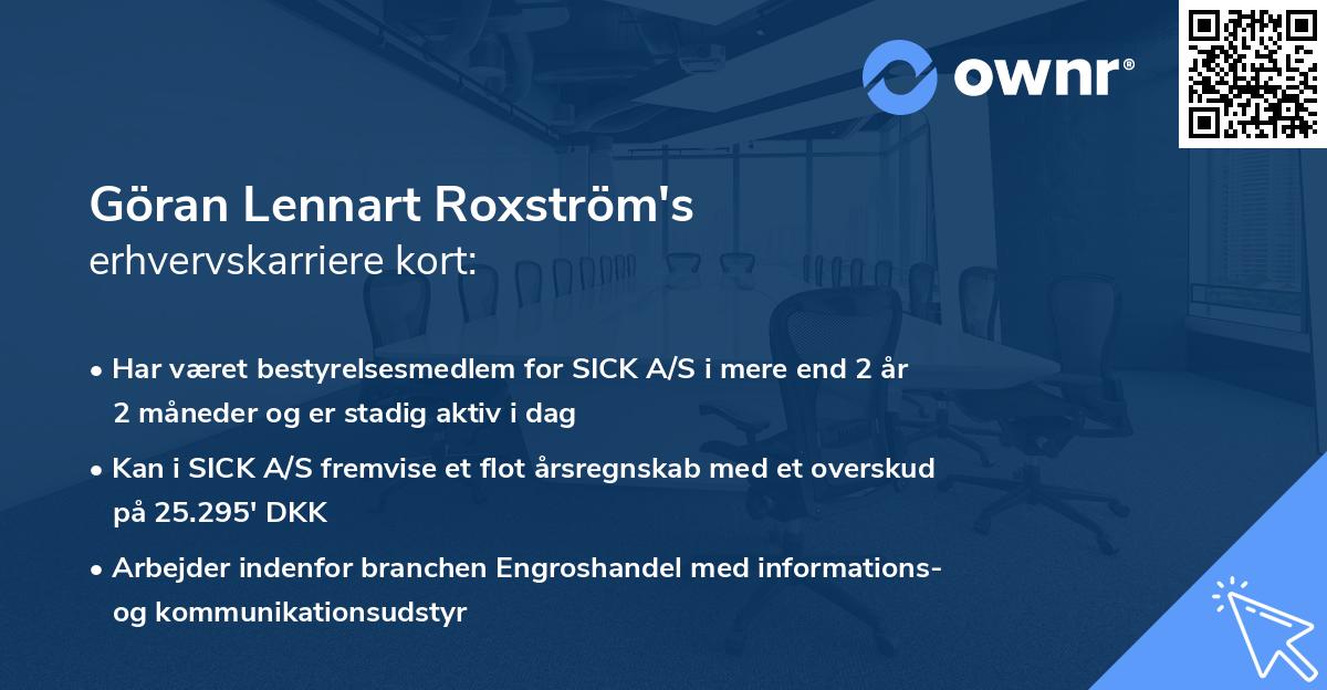 Göran Lennart Roxström's erhvervskarriere kort