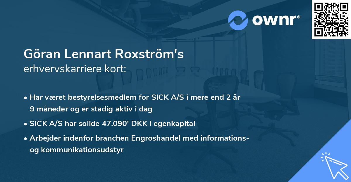 Göran Lennart Roxström's erhvervskarriere kort