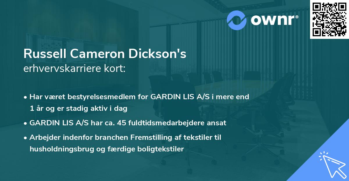 Russell Cameron Dickson's erhvervskarriere kort