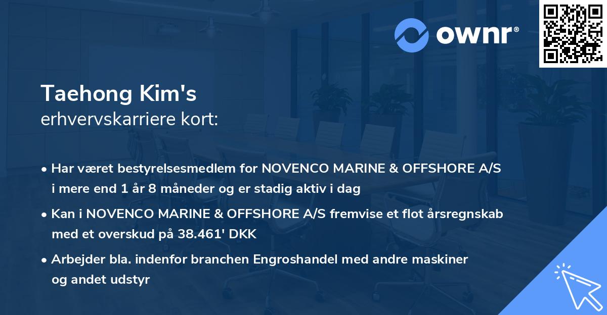 Taehong Kim's erhvervskarriere kort