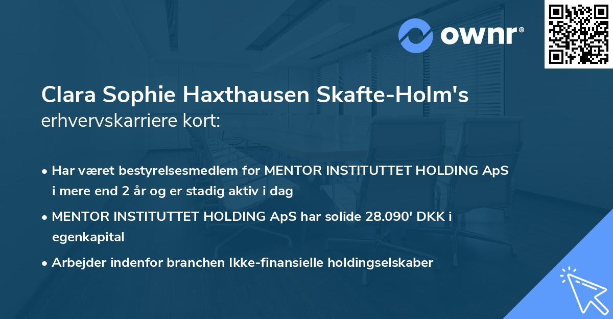 Clara Sophie Haxthausen Skafte-Holm's erhvervskarriere kort
