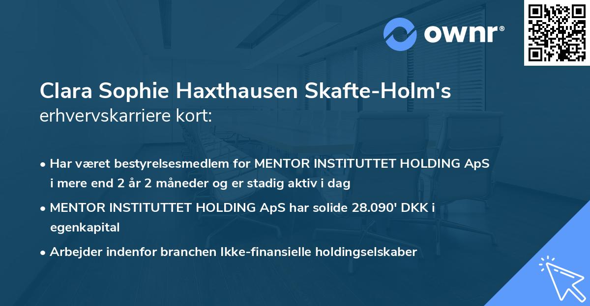 Clara Sophie Haxthausen Skafte-Holm's erhvervskarriere kort