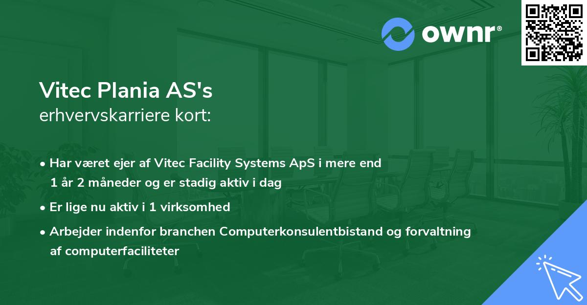 Vitec Plania AS's erhvervskarriere kort