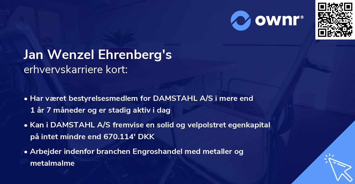 Jan Wenzel Ehrenberg's erhvervskarriere kort