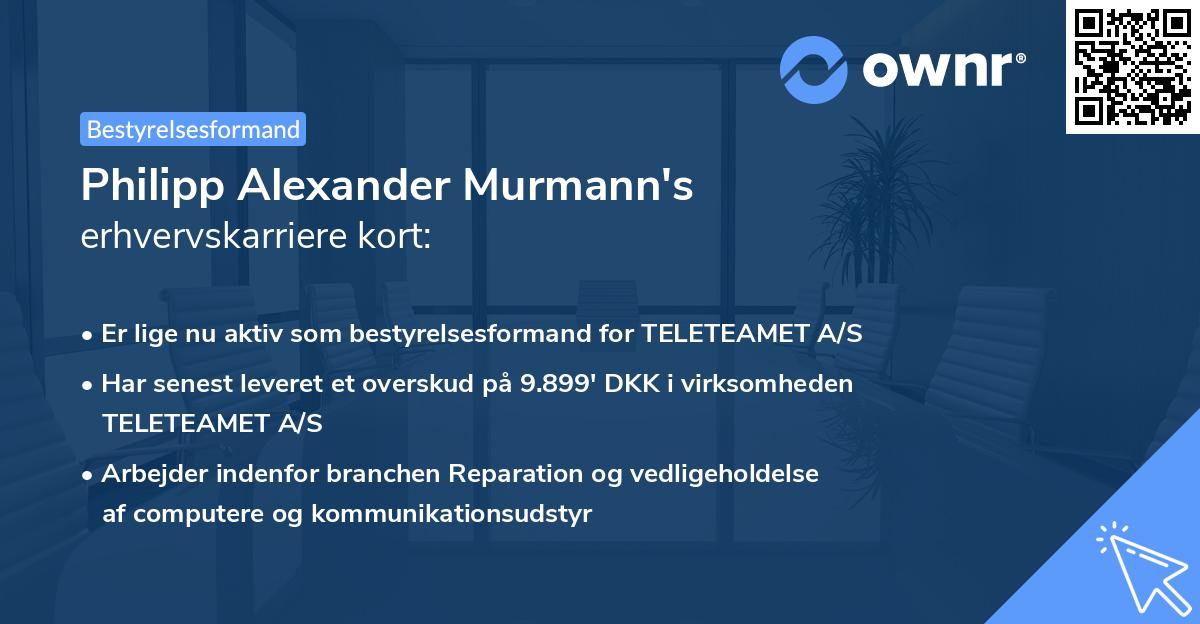 Philipp Alexander Murmann's erhvervskarriere kort