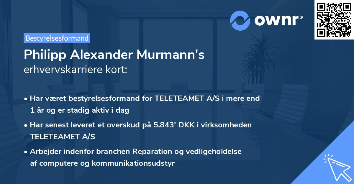 Philipp Alexander Murmann's erhvervskarriere kort