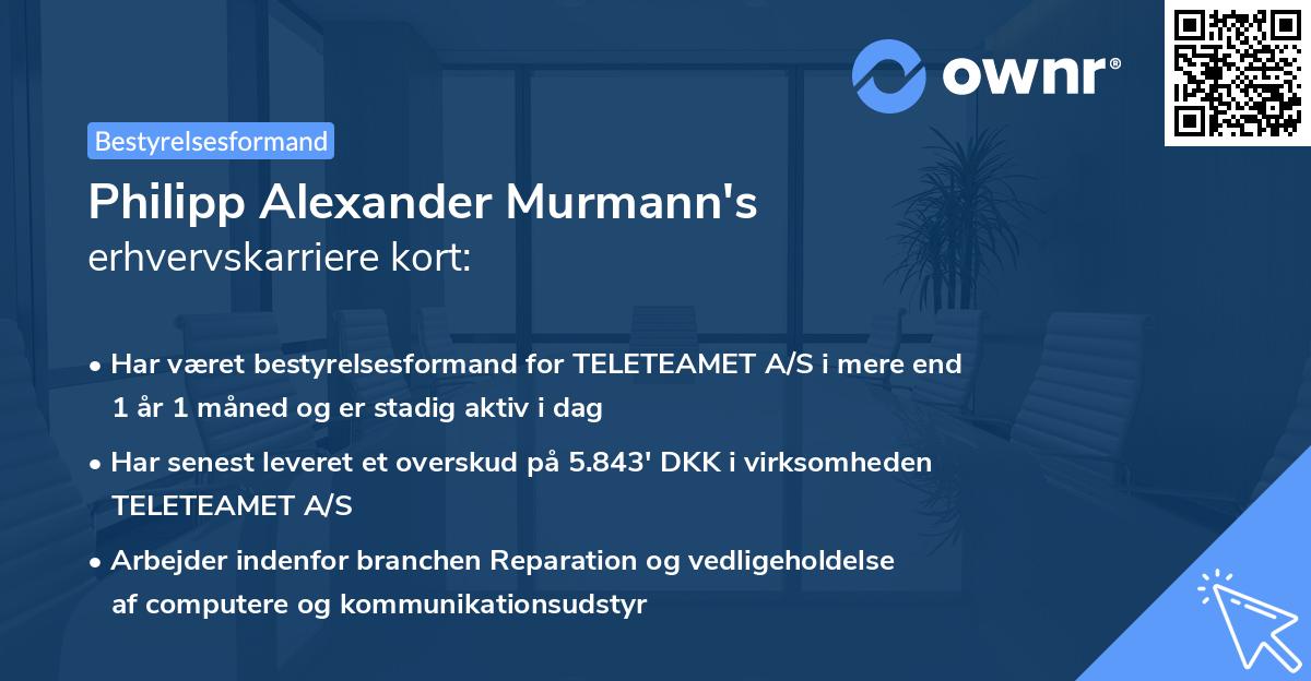 Philipp Alexander Murmann's erhvervskarriere kort