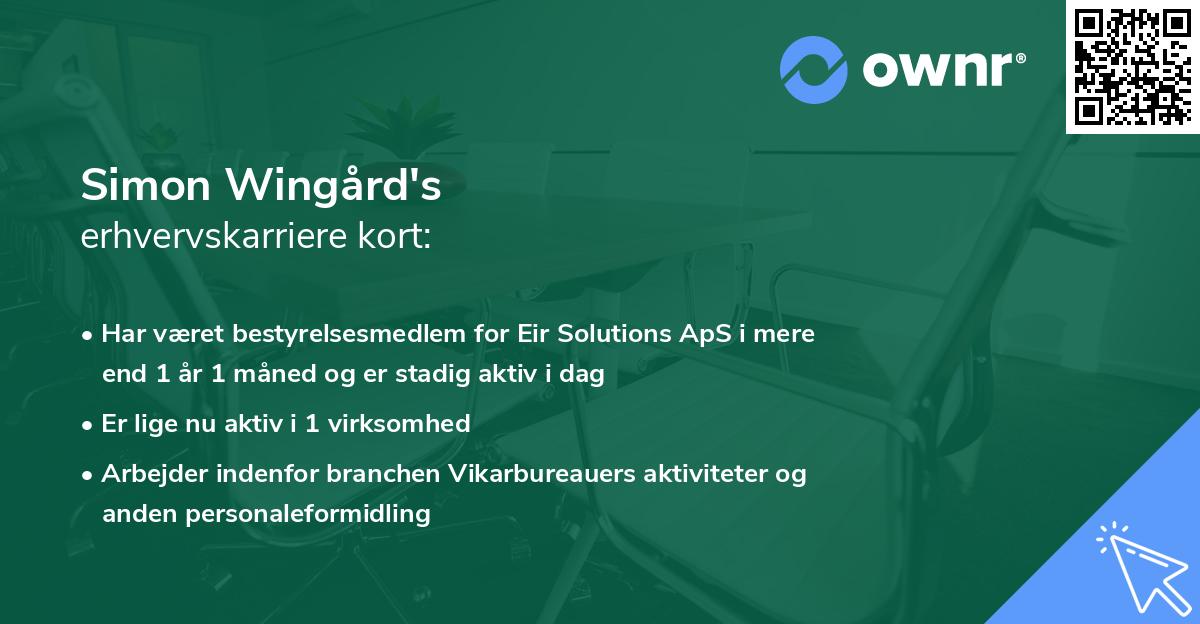 Simon Wingård's erhvervskarriere kort