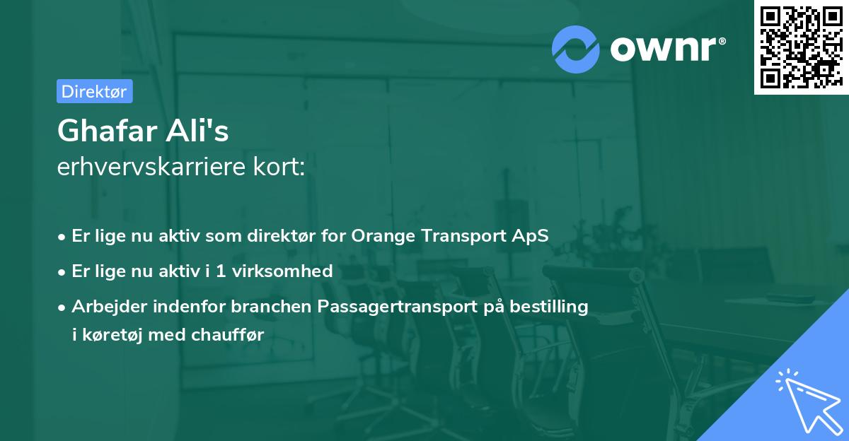 Ghafar Ali's erhvervskarriere kort