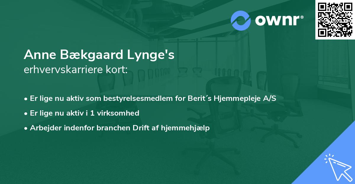 Anne Bækgaard Lynge's erhvervskarriere kort