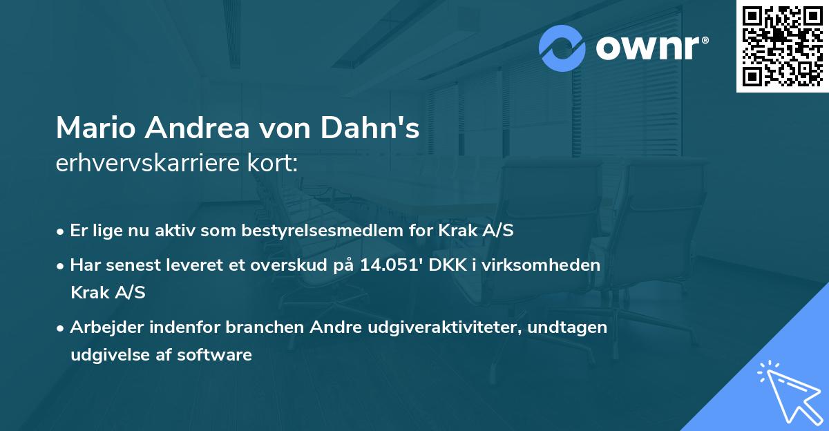 Mario Andrea von Dahn's erhvervskarriere kort
