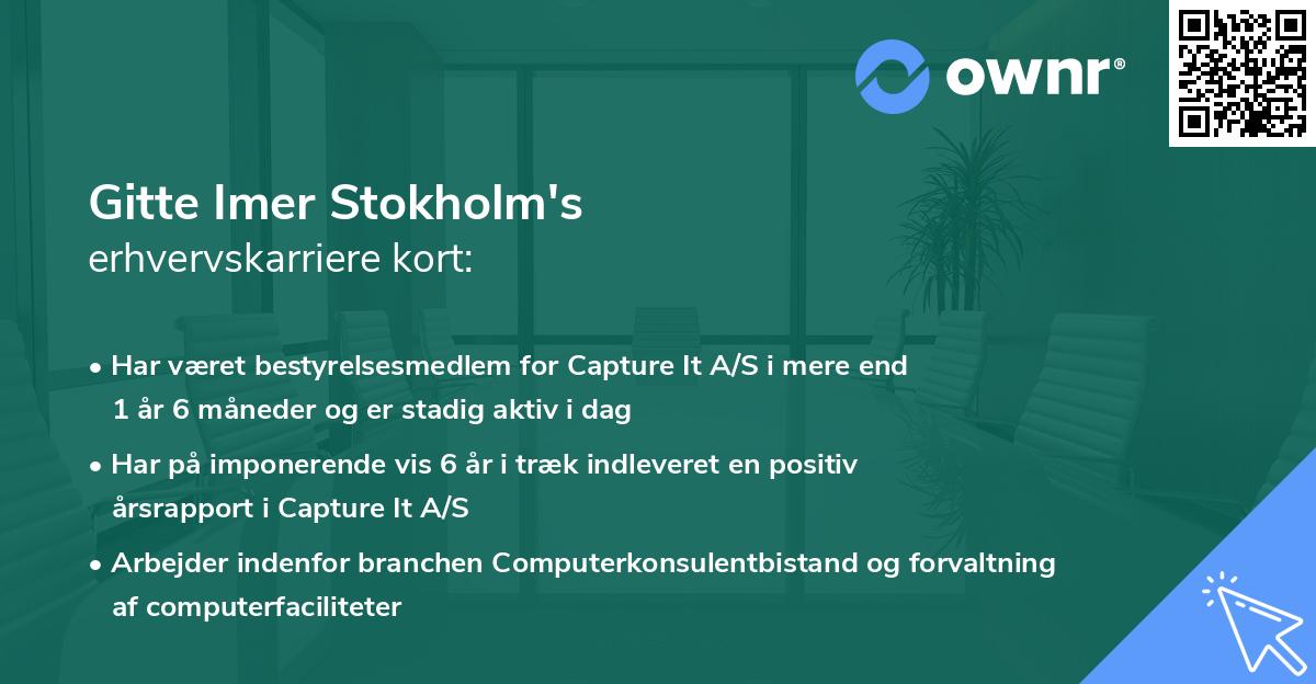 Gitte Imer Stokholm's erhvervskarriere kort