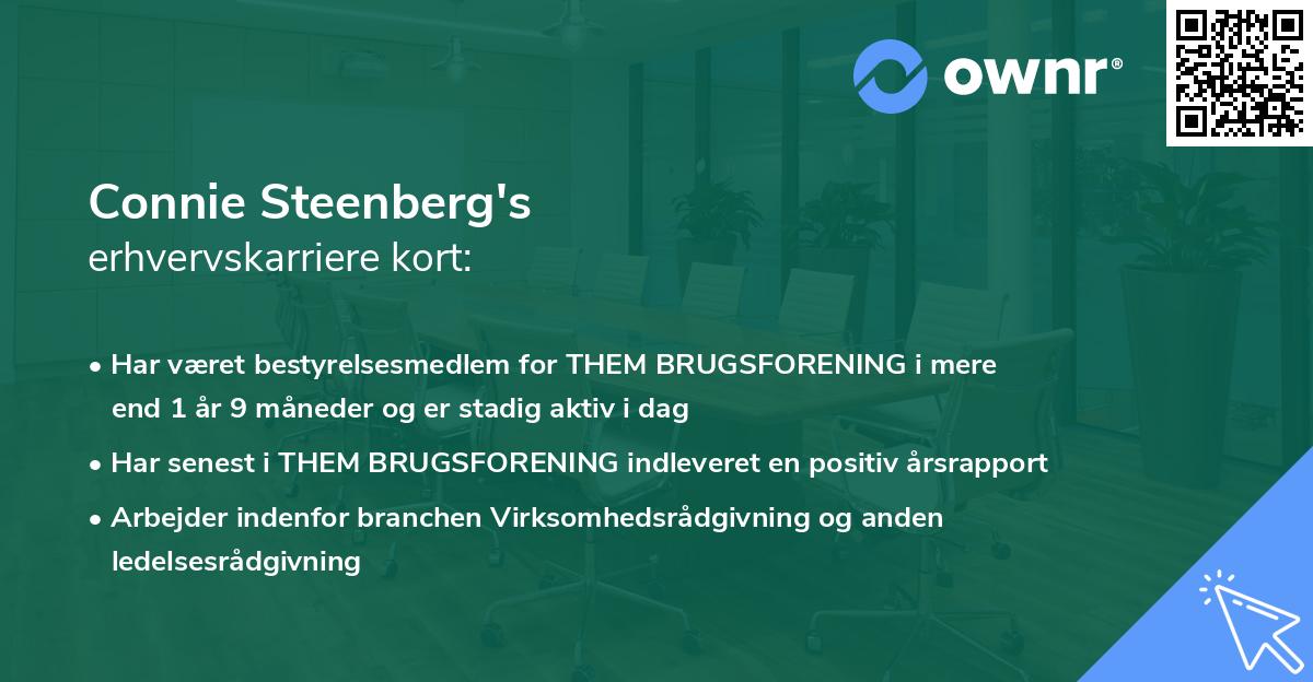 Connie Steenberg's erhvervskarriere kort