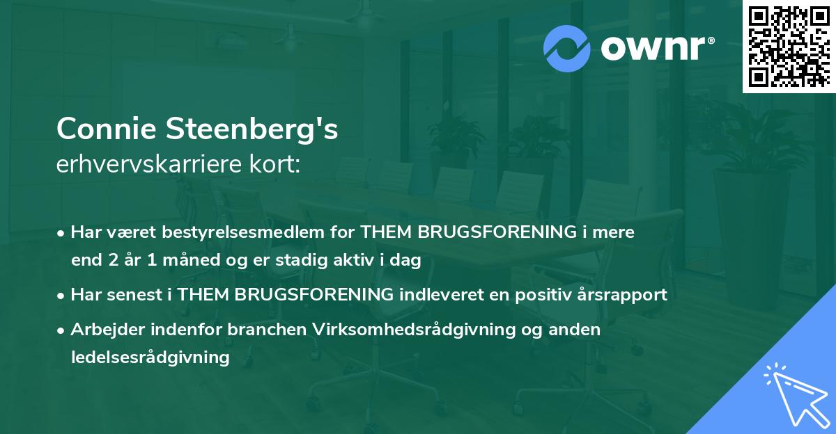 Connie Steenberg's erhvervskarriere kort