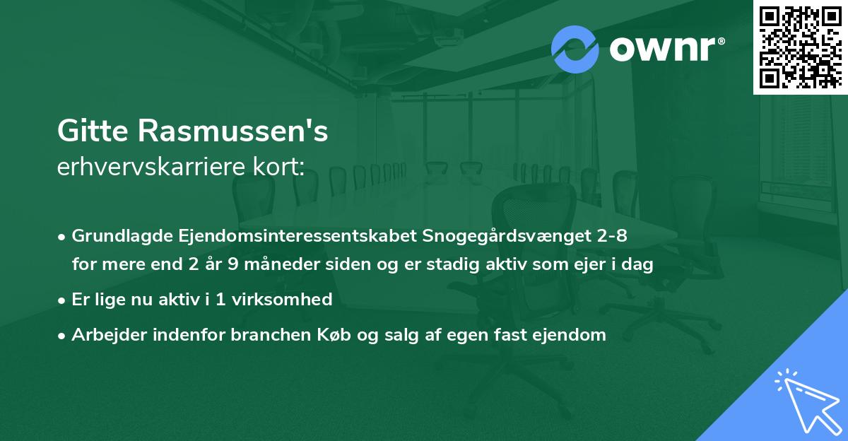 Gitte Rasmussen's erhvervskarriere kort