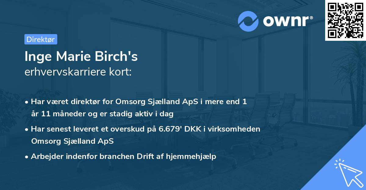 Inge Marie Birch's erhvervskarriere kort