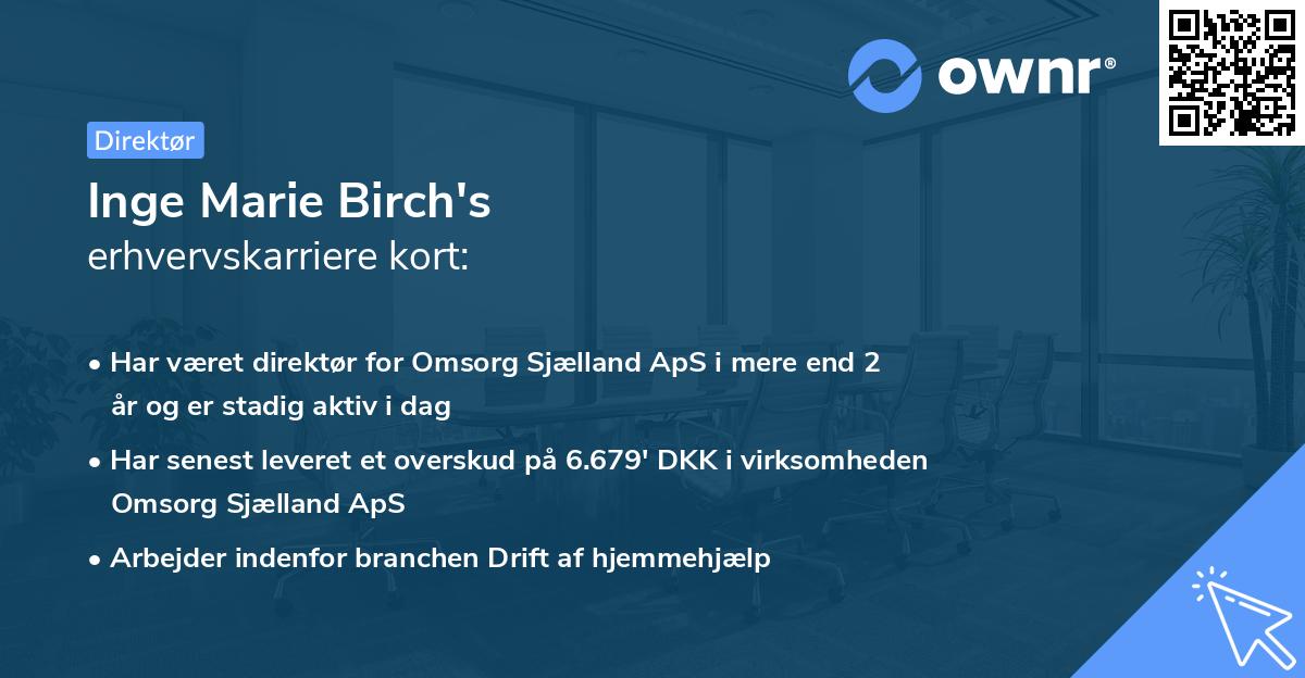 Inge Marie Birch's erhvervskarriere kort
