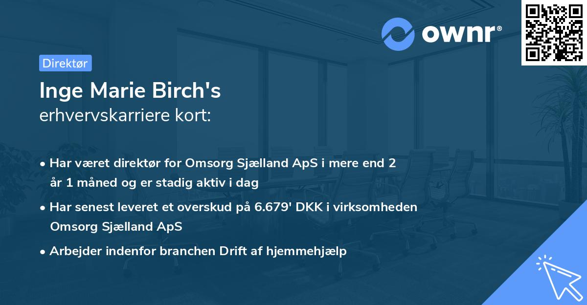 Inge Marie Birch's erhvervskarriere kort