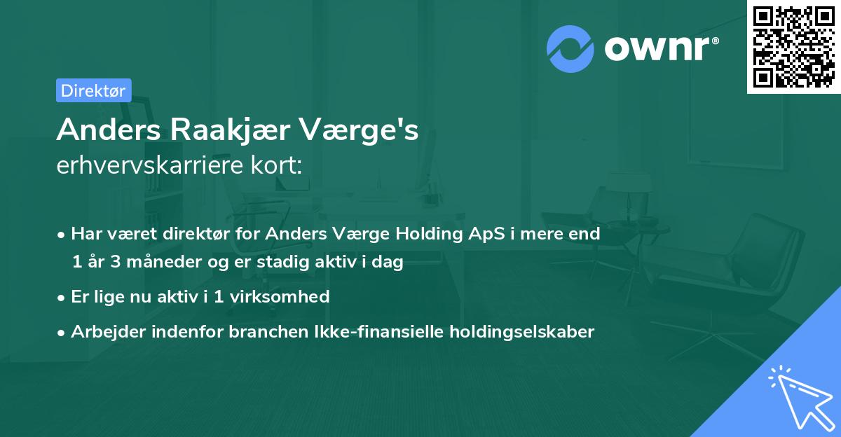 Anders Raakjær Værge's erhvervskarriere kort