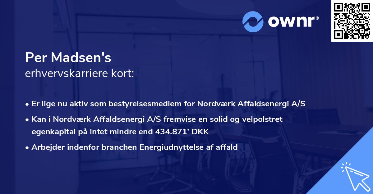 Per Madsen's erhvervskarriere kort