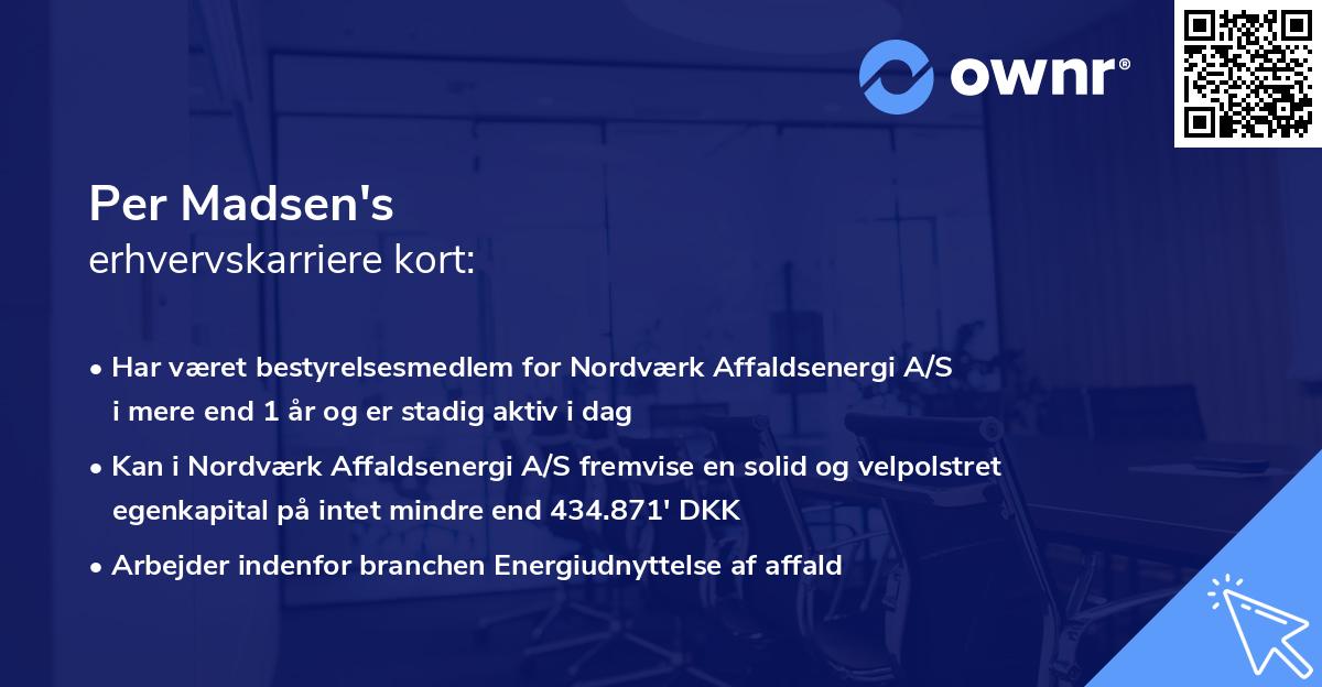 Per Madsen's erhvervskarriere kort
