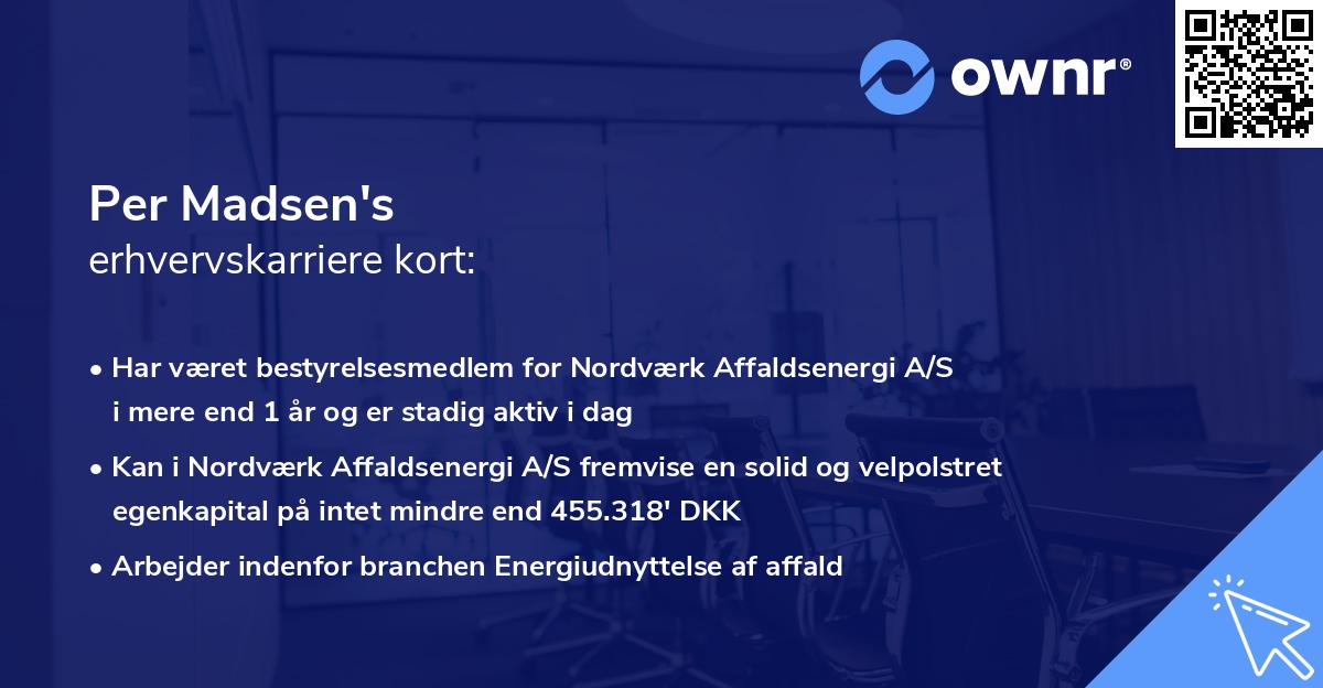 Per Madsen's erhvervskarriere kort