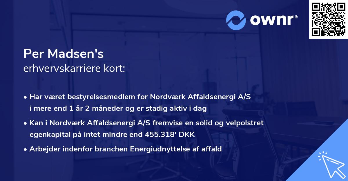 Per Madsen's erhvervskarriere kort