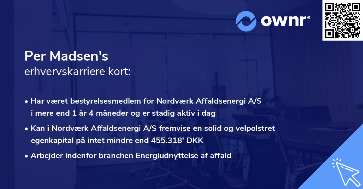 Per Madsen's erhvervskarriere kort