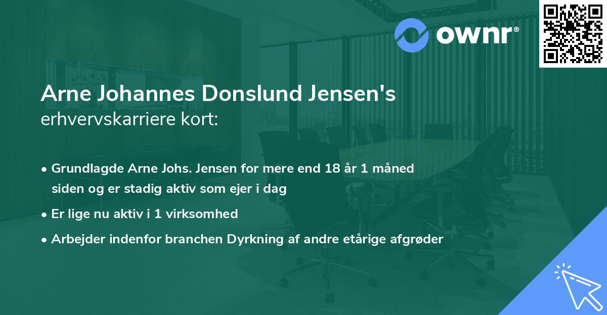 Arne Johannes Donslund Jensen's erhvervskarriere kort