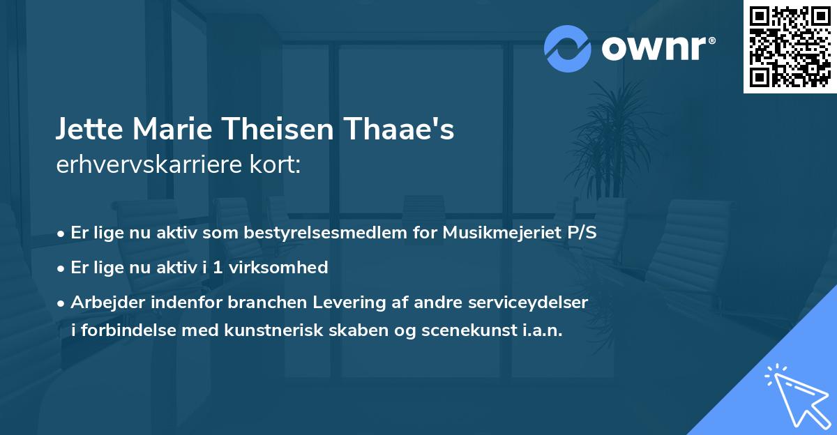 Jette Marie Theisen Thaae's erhvervskarriere kort
