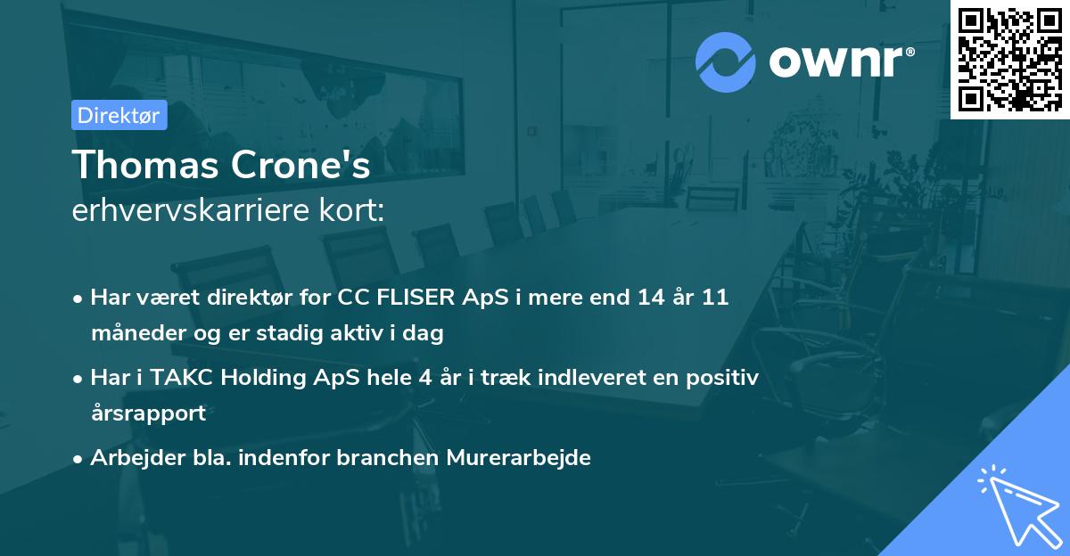 Thomas Crone's erhvervskarriere kort