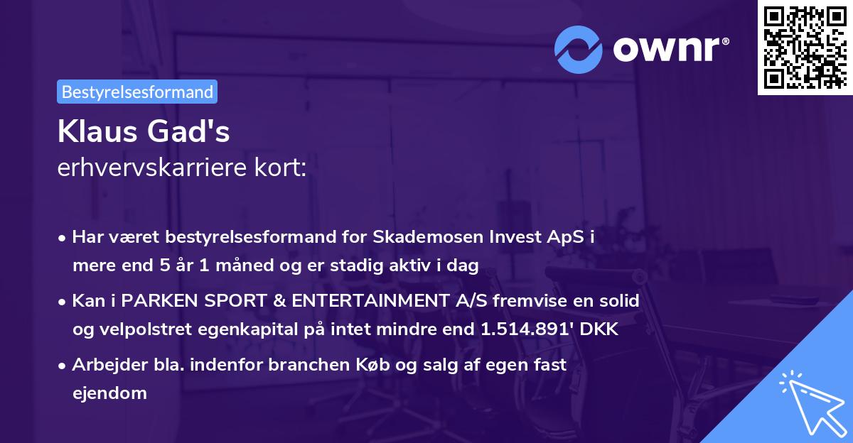 Klaus Gad's erhvervskarriere kort
