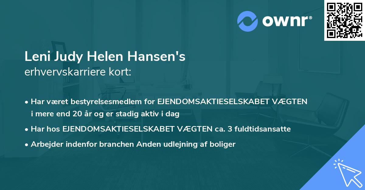 Leni Judy Helen Hansen's erhvervskarriere kort